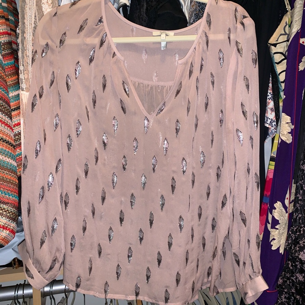 Joie Blush Pink Silk Metallic Thread Top S - Picture 2 of 5